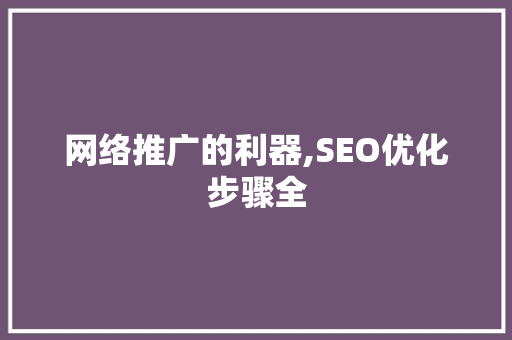 网络推广的利器,SEO优化步骤全