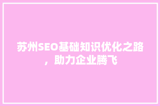 苏州SEO基础知识优化之路，助力企业腾飞