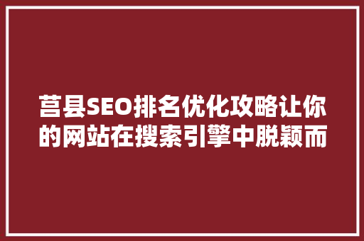 莒县SEO排名优化攻略让你的网站在搜索引擎中脱颖而出