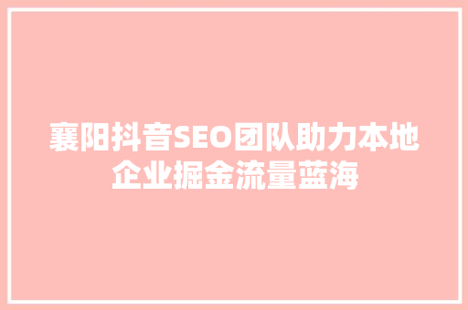 襄阳抖音SEO团队助力本地企业掘金流量蓝海