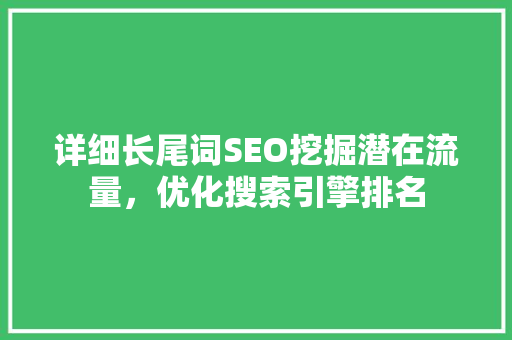 详细长尾词SEO挖掘潜在流量，优化搜索引擎排名