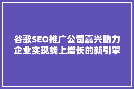 谷歌SEO推广公司嘉兴助力企业实现线上增长的新引擎