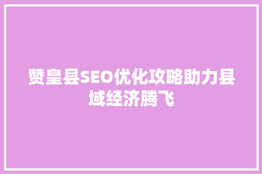 赞皇县SEO优化攻略助力县域经济腾飞