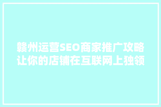 赣州运营SEO商家推广攻略让你的店铺在互联网上独领风骚
