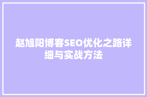 赵旭阳博客SEO优化之路详细与实战方法