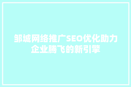 邹城网络推广SEO优化助力企业腾飞的新引擎