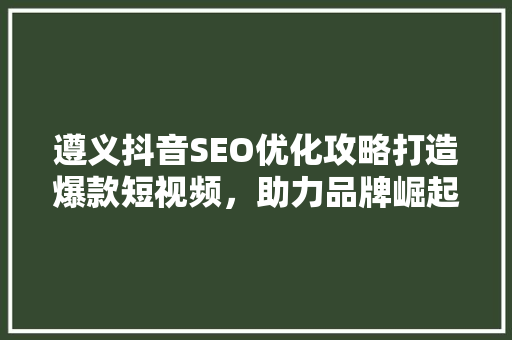 遵义抖音SEO优化攻略打造爆款短视频，助力品牌崛起
