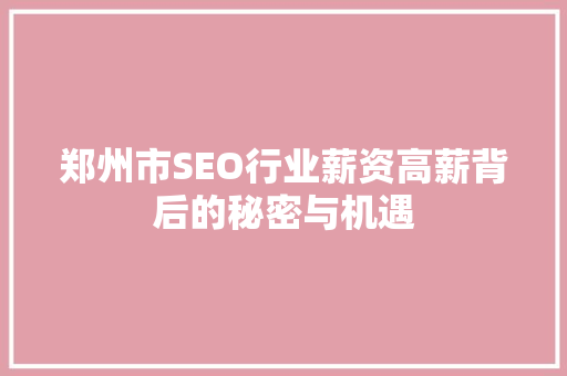 郑州市SEO行业薪资高薪背后的秘密与机遇