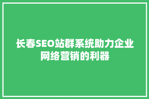 长春SEO站群系统助力企业网络营销的利器