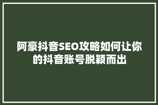 阿豪抖音SEO攻略如何让你的抖音账号脱颖而出