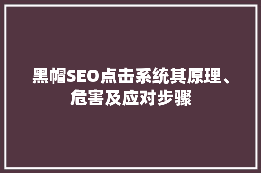 黑帽SEO点击系统其原理、危害及应对步骤