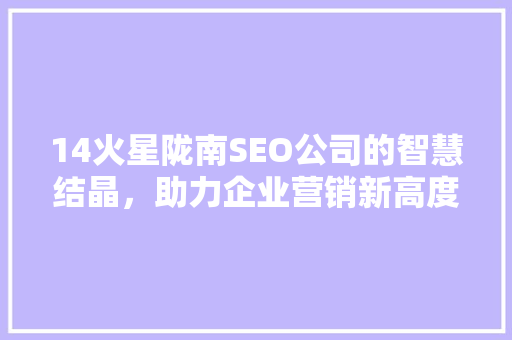 14火星陇南SEO公司的智慧结晶，助力企业营销新高度