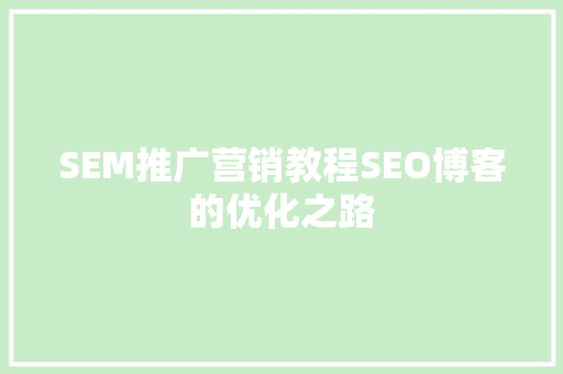SEM推广营销教程SEO博客的优化之路