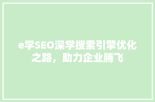 e学SEO深学搜索引擎优化之路，助力企业腾飞