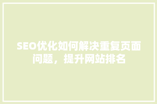 SEO优化如何解决重复页面问题，提升网站排名