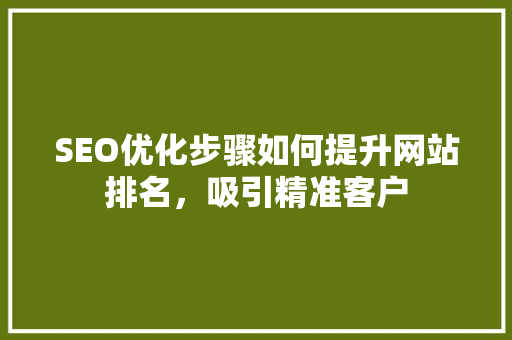 SEO优化步骤如何提升网站排名，吸引精准客户
