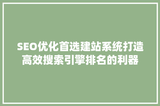 SEO优化首选建站系统打造高效搜索引擎排名的利器