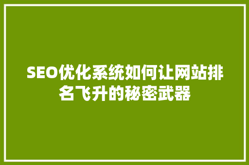 SEO优化系统如何让网站排名飞升的秘密武器