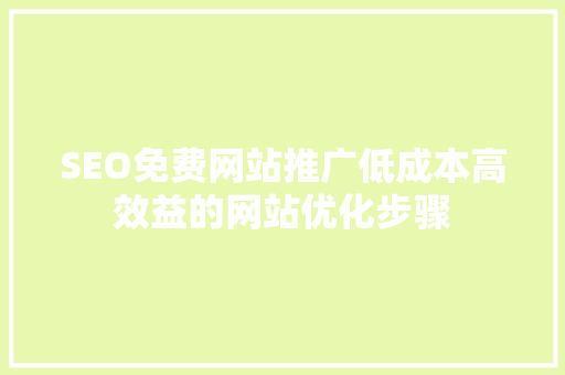 SEO免费网站推广低成本高效益的网站优化步骤