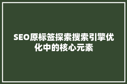 SEO原标签探索搜索引擎优化中的核心元素