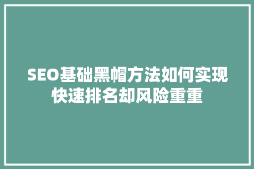 SEO基础黑帽方法如何实现快速排名却风险重重