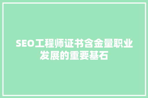 SEO工程师证书含金量职业发展的重要基石