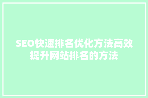 SEO快速排名优化方法高效提升网站排名的方法