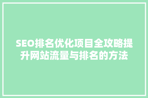 SEO排名优化项目全攻略提升网站流量与排名的方法