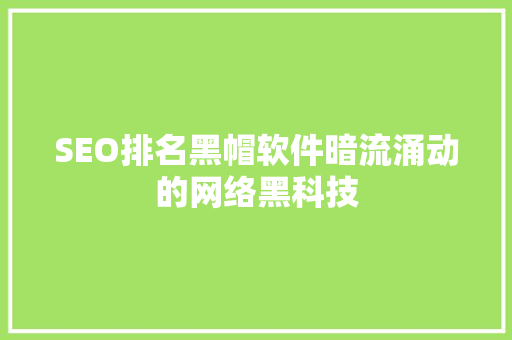 SEO排名黑帽软件暗流涌动的网络黑科技