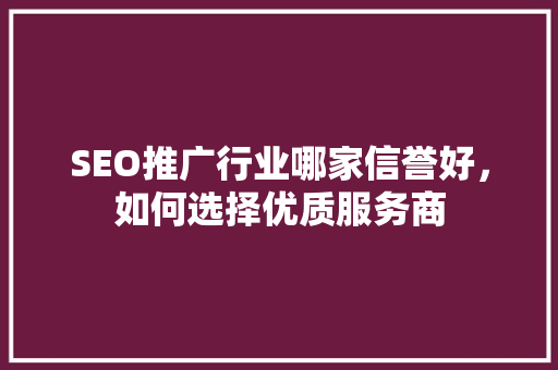 SEO推广行业哪家信誉好，如何选择优质服务商