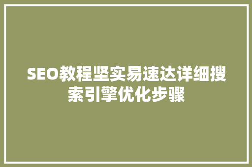 SEO教程坚实易速达详细搜索引擎优化步骤