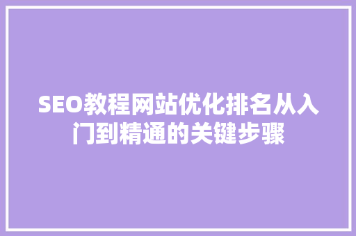 SEO教程网站优化排名从入门到精通的关键步骤