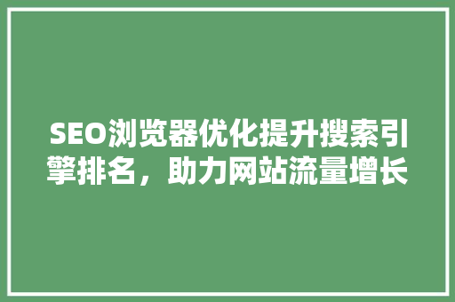 SEO浏览器优化提升搜索引擎排名，助力网站流量增长