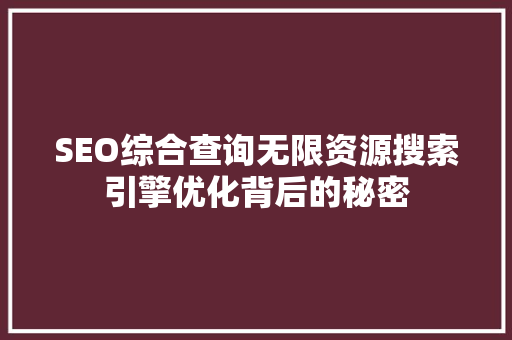 SEO综合查询无限资源搜索引擎优化背后的秘密