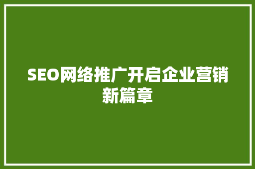 SEO网络推广开启企业营销新篇章