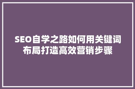 SEO自学之路如何用关键词布局打造高效营销步骤