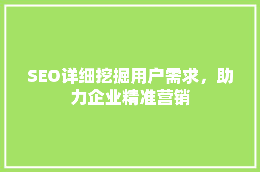 SEO详细挖掘用户需求，助力企业精准营销