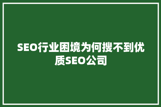 SEO行业困境为何搜不到优质SEO公司