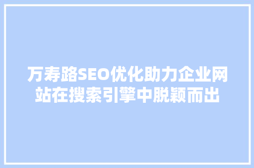 万寿路SEO优化助力企业网站在搜索引擎中脱颖而出