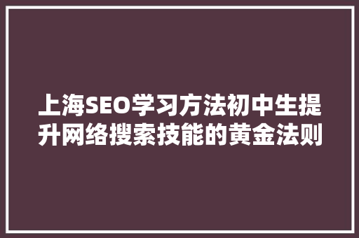 上海SEO学习方法初中生提升网络搜索技能的黄金法则
