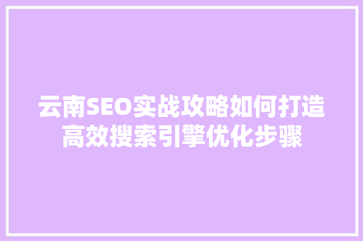 云南SEO实战攻略如何打造高效搜索引擎优化步骤