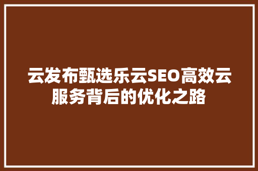 云发布甄选乐云SEO高效云服务背后的优化之路