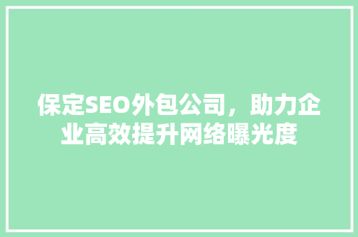 保定SEO外包公司，助力企业高效提升网络曝光度