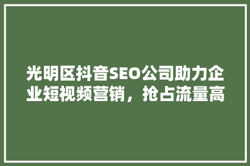 光明区抖音SEO公司助力企业短视频营销，抢占流量高地