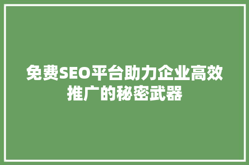 免费SEO平台助力企业高效推广的秘密武器