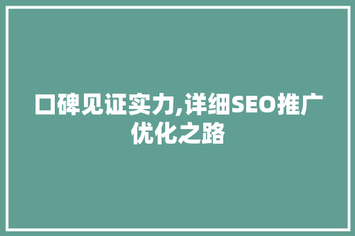 口碑见证实力,详细SEO推广优化之路