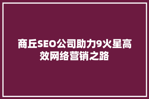 商丘SEO公司助力9火星高效网络营销之路
