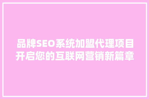 品牌SEO系统加盟代理项目开启您的互联网营销新篇章