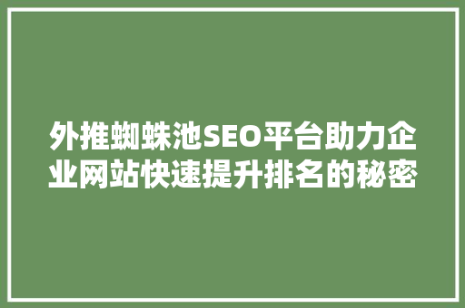 外推蜘蛛池SEO平台助力企业网站快速提升排名的秘密武器