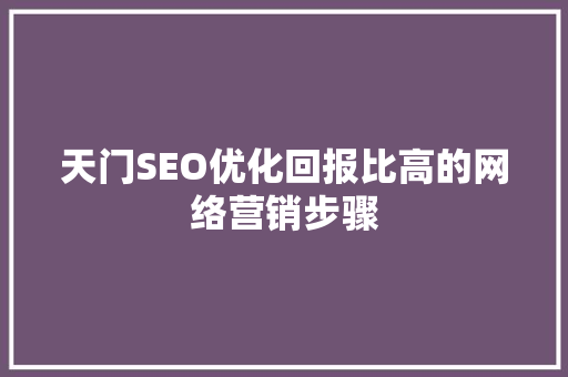 天门SEO优化回报比高的网络营销步骤